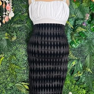 Pinup Couture Black, Velvet Flocked Harlequin, Mermaid Pencil Skirt
